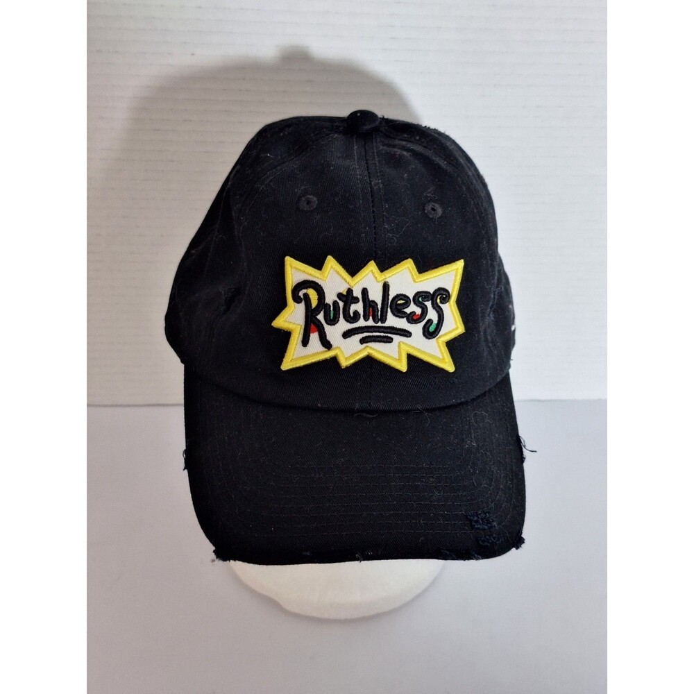 Ruthless Y2K Rugrats Logo Hat Black Distressed Adjustable Field Grade Baseball